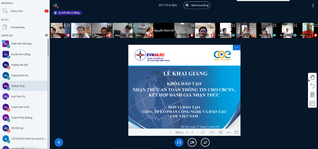 COE Việt Nam triển khai thành công khóa đào tạo Nhận thức ATTT cho CBCNV, kết hợp đánh giá nhận thức – Trung tâm Điều độ hệ thống điện miền Trung.