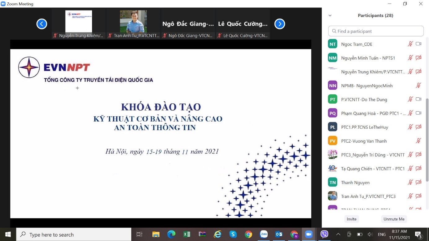 Khóa đào tạo Kỹ năng phân tích đánh giá An toàn hệ thống thông tin dành cho các cán bộ của Công ty Truyền tải điện 1 được tổ chức bởi COE Việt Nam.