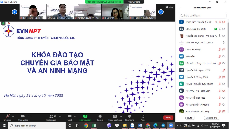 Công ty Truyền tải điện 1 tin tưởng lựa chọn COE là đơn vị đào tạo chuỗi các khóa học kéo dài gần 1 tháng cuối năm 2022.